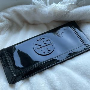 Tory Burch patent black clutch